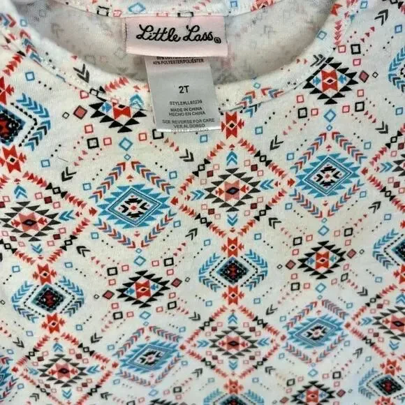 Little Lass toddler girl’s tribal print top & faux fur toggle vest Size 2T - Picture 4 of 6
